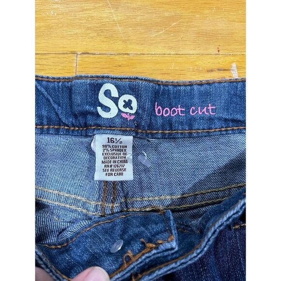 SO Jeans Womens 16.5 Bootcut Blue Mid Rise Stretch Denim Flap Pockets Classic - Picture 3 of 7